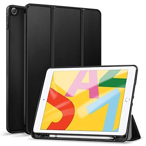 Robustrion-iPad-9.7-Trifold-Case-Pencil-Holder-Black-Front-View